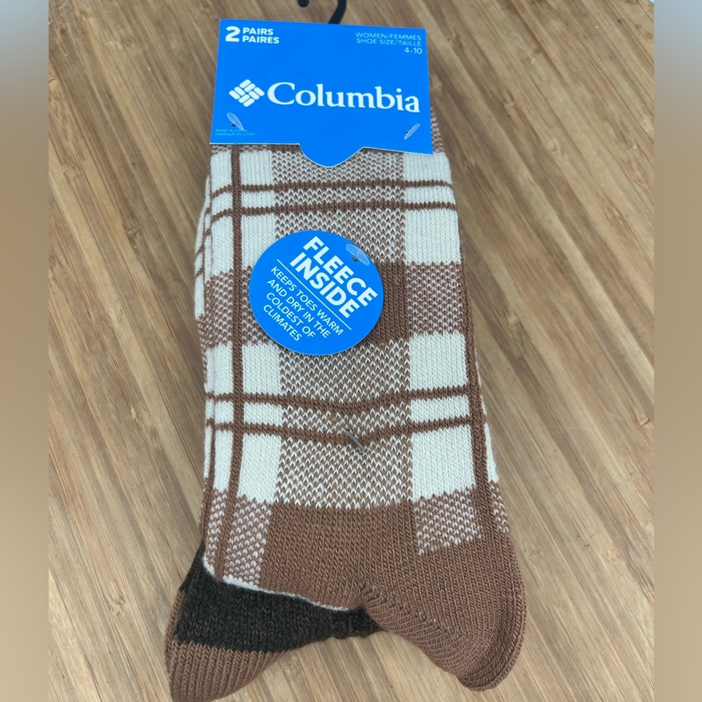 Columbia Fleece Lined Crew Socks Size 4-10 2 Pack Brand New